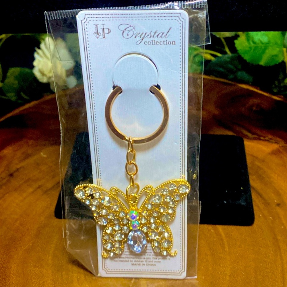 NEW Gold and Crystal Butterfly Keychain